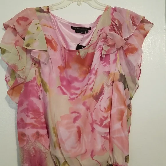 New BCBG MAXAZRIA Secret Garden Pink Floral Watercolor Paint Print Dress - Picture 6 of 12